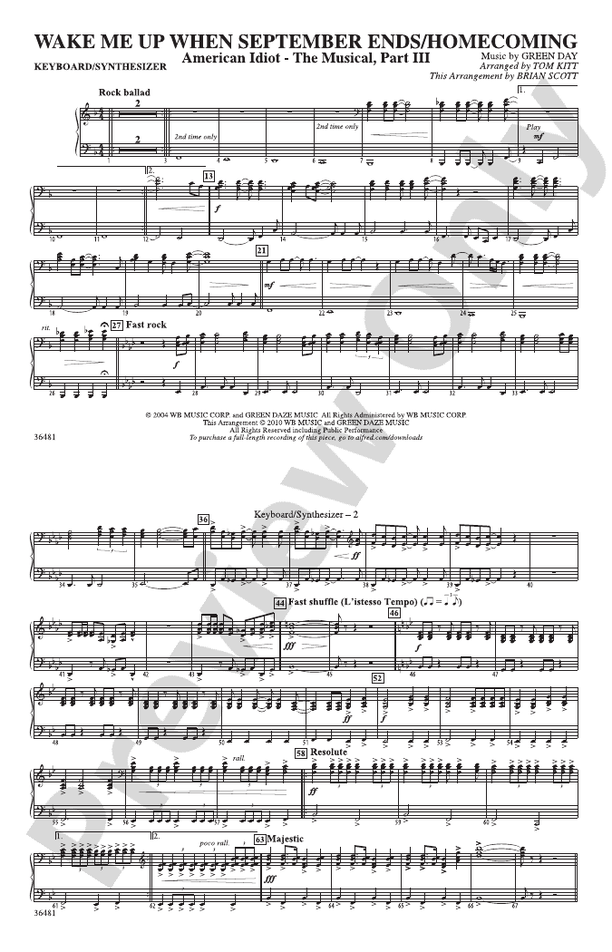 Wake Me Up When September Ends / Homecoming: Keyboard/Synthesizer