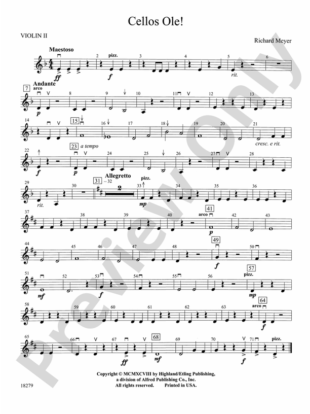 Cellos Ole! 2nd Violin 2nd Violin Part Digital Sheet Music Download