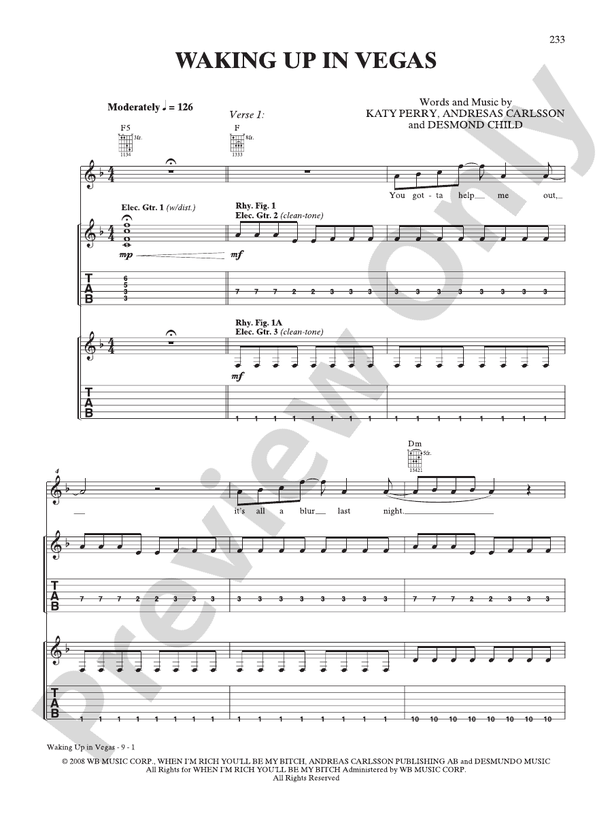 Waking Up In Vegas: Guitar: Katy Perry - Digital Sheet Music Download