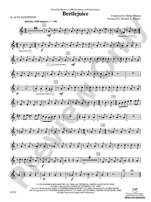 Beetlejuice Eflat Alto Saxophone Eflat Alto Saxophone Part