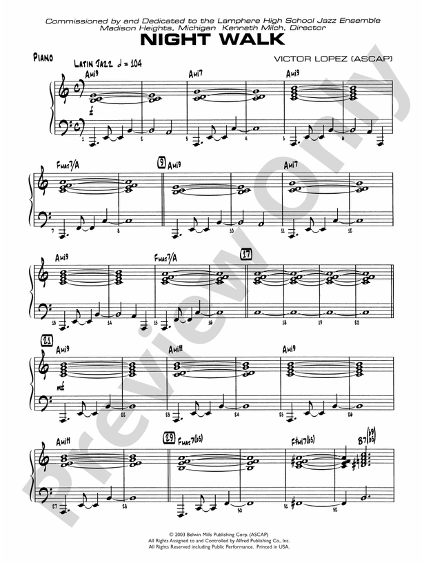 Night Walk Piano Piano Part Digital Sheet Music Download
