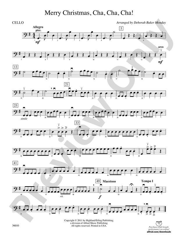 Merry Christmas Cha Cha Cha Cello Cello Part Digital Sheet