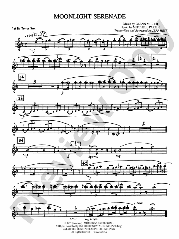 Moonlight Serenade Bflat Tenor Saxophone Bflat Tenor Saxophone Part