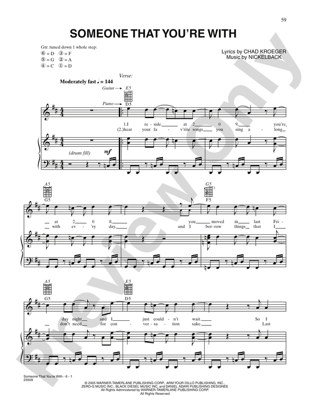 Someone That You're With: Piano/Vocal/Chords - Digital Sheet Music  Download: Nickelback