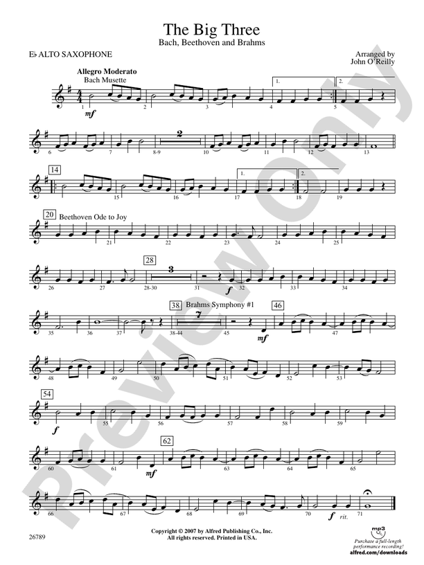 The Big Three Eflat Alto Saxophone Eflat Alto Saxophone Part Digital Sheet Music Download
