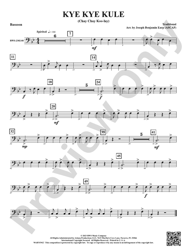 Kye Kye Kule - Chay Chay Koo-lay: Bassoon: Bassoon Part - Digital Sheet ...