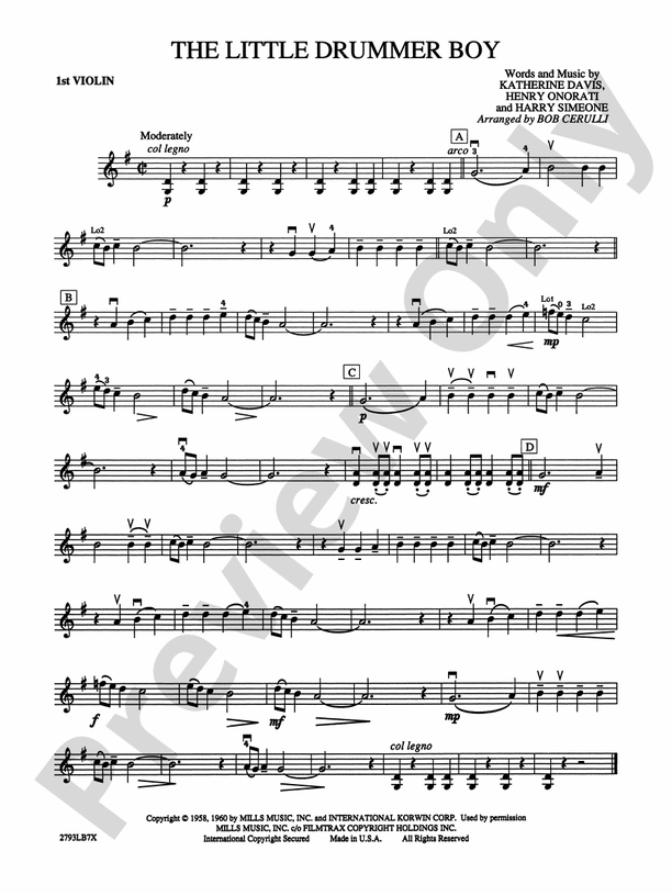 The Little Drummer Boy: 1st Violin: 1st Violin Part - Digital Sheet ...