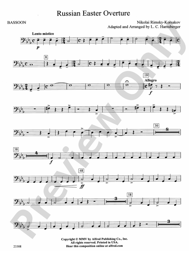 Russian Easter Overture Bassoon Bassoon Part Digital Sheet Music Download
