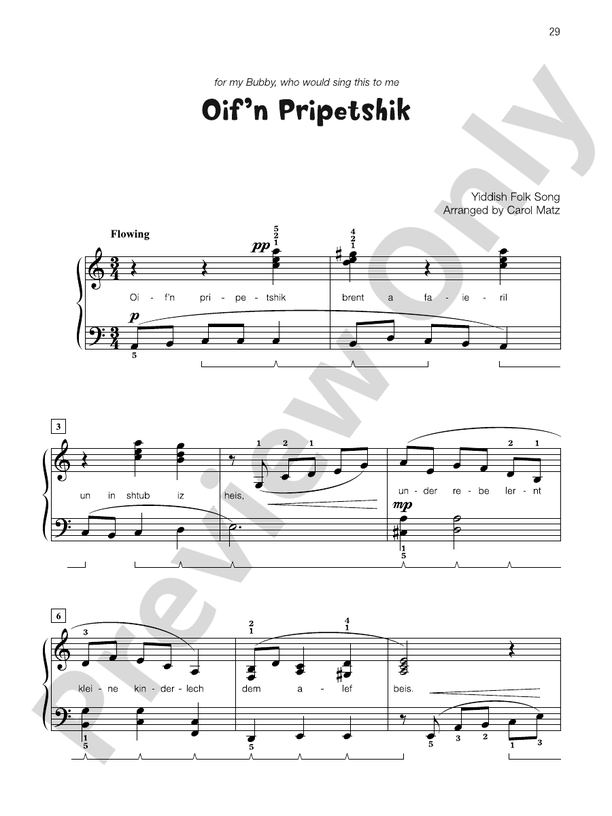 Oif'n Pripetshik - Piano Solo with Lyrics