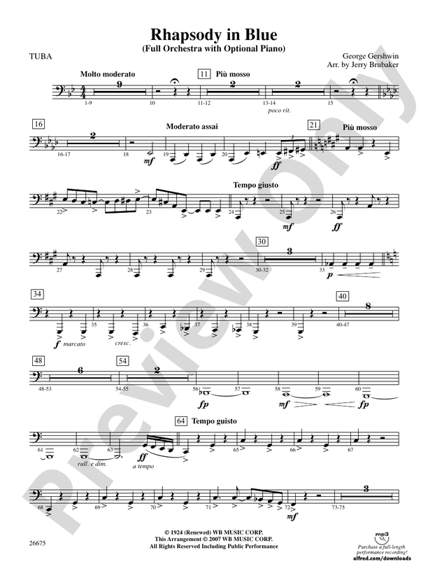 Rhapsody in Blue: Tuba: Tuba Part - Digital Sheet Music Download