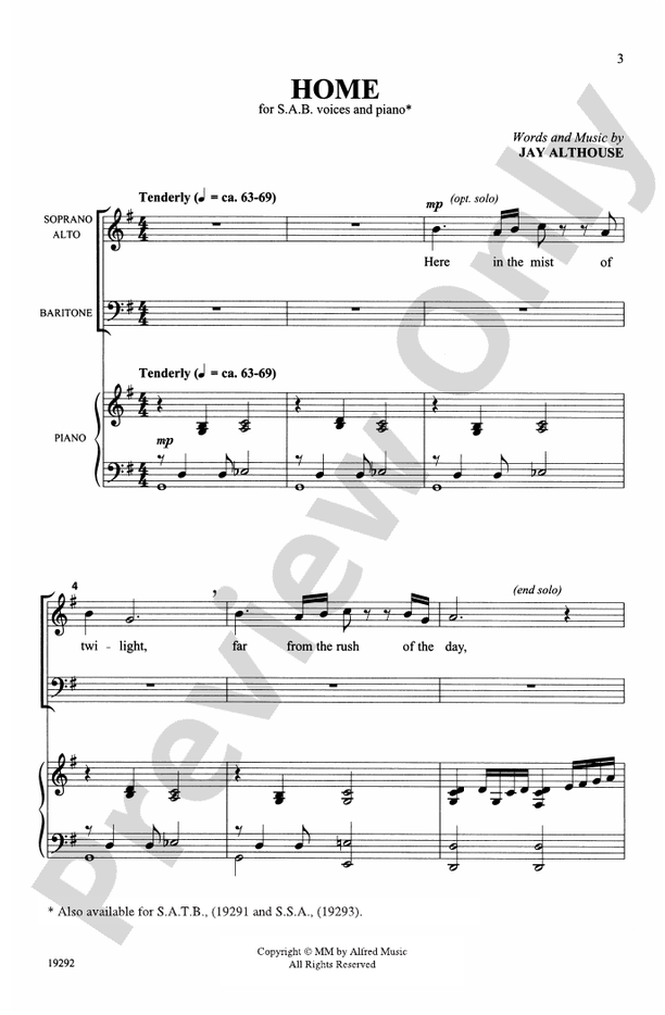 Home: SAB Choral Octavo: Jay Althouse - Digital Sheet Music Download