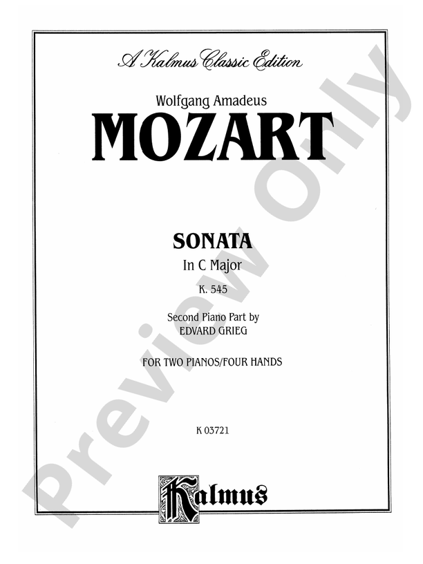 Mozart Sonata In C Major K 545 Arr Edvard Grieg Sonata In C