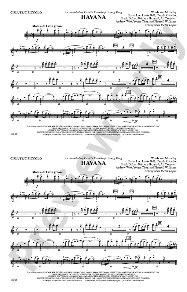 Havana Flute Flute Part Digital Sheet Music Download