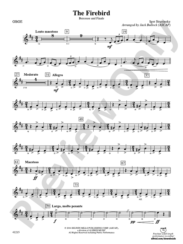 The Firebird Oboe Oboe Part Digital Sheet Music Download
