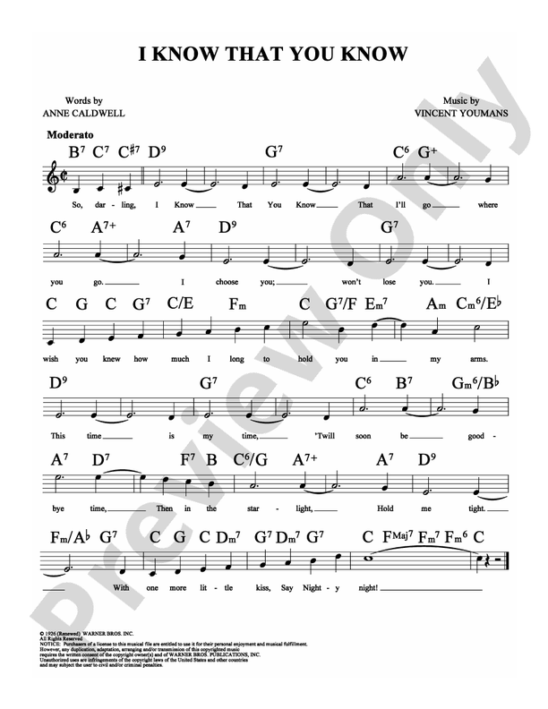 I Know That You Know: Lead Sheet: Doris Day - Digital Sheet Music