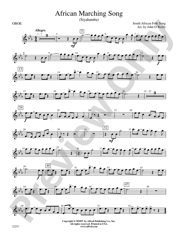 African Marching Song Oboe Oboe Part Digital Sheet Music Download
