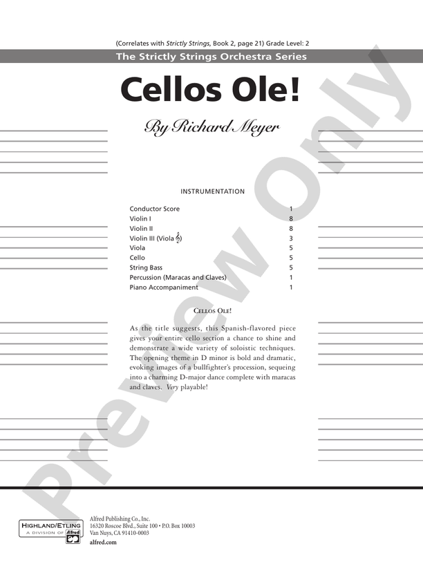Cellos Ole! String Orchestra Conductor Score & Parts Richard Meyer