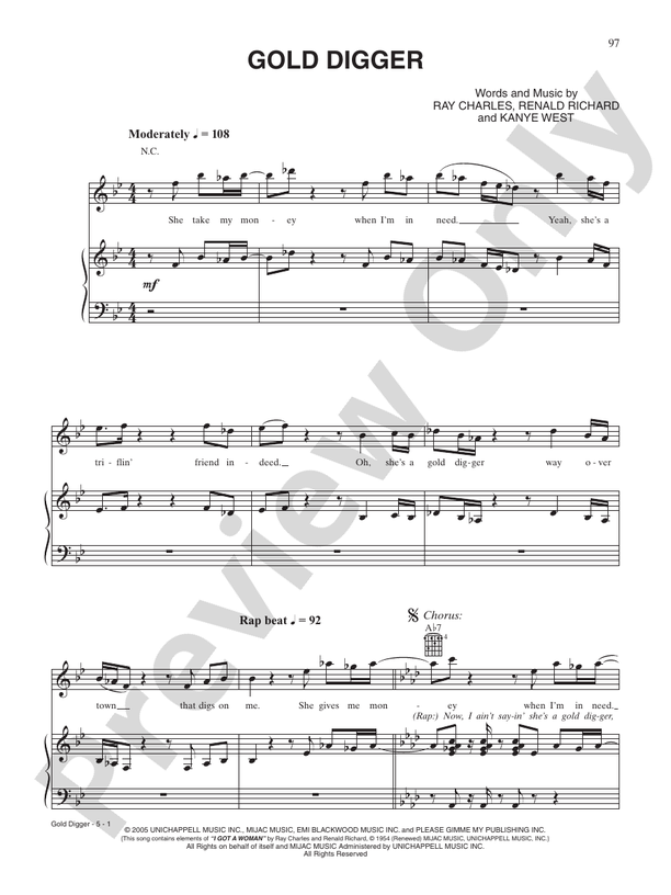 Kanye West: Gold Digger sheet music for voice, piano or guitar