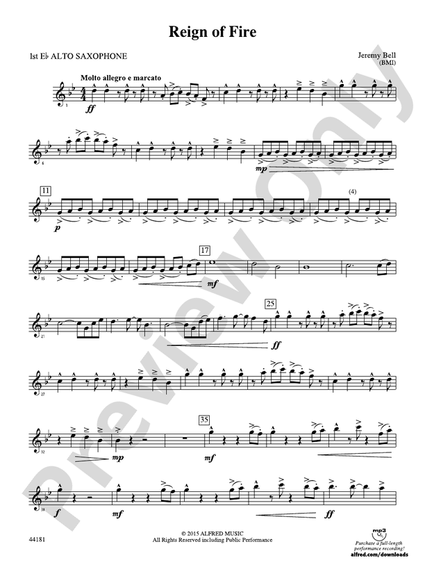 Reign of Fire Eflat Alto Saxophone Eflat Alto Saxophone Part