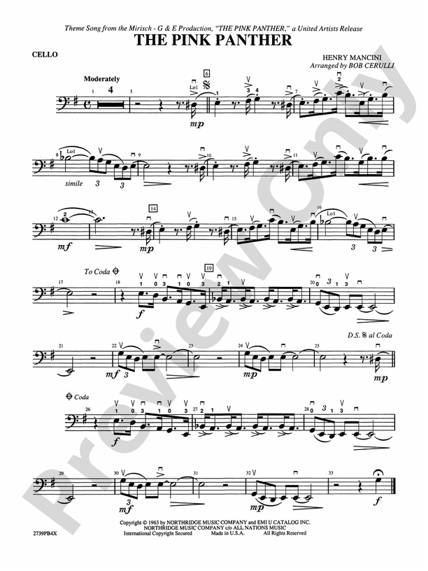 The Pink Panther: Cello: Cello Part - Digital Sheet Music Download