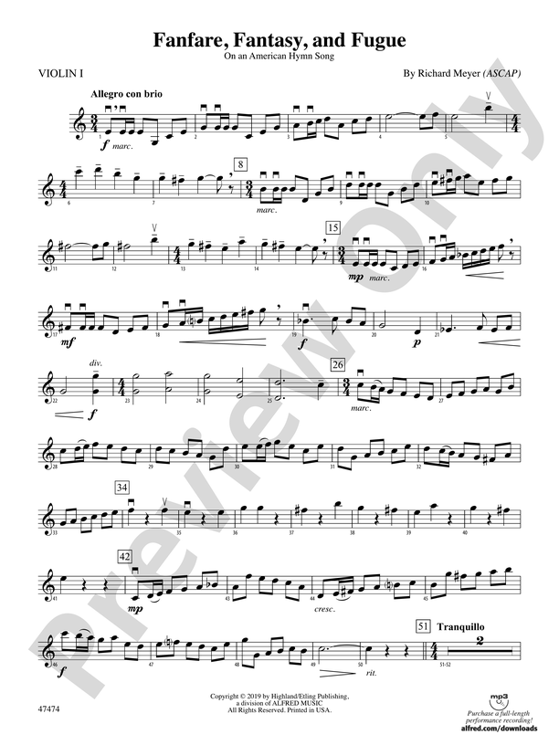 Fanfare Fantasy And Fugue 1st Violin 1st Violin Part Digital Sheet Music Download 