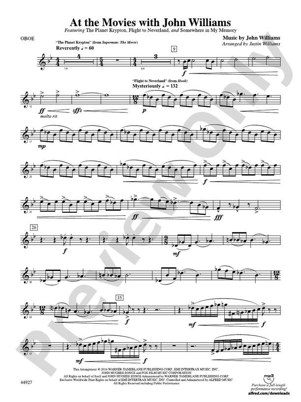 At the Movies with John Williams Oboe Oboe Part Digital Sheet Music