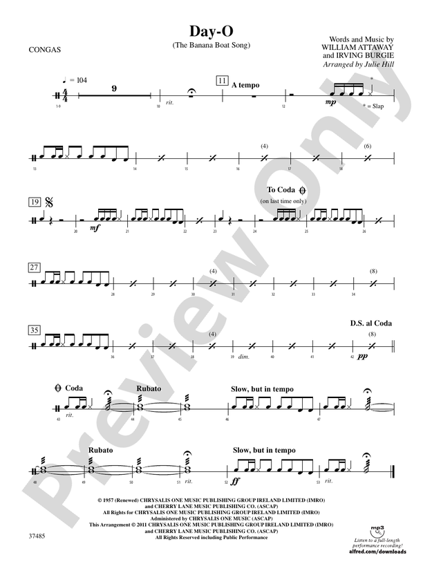 DayO (The Banana Boat Song) 5th Percussion 5th Percussion Part Digital Sheet Music Download