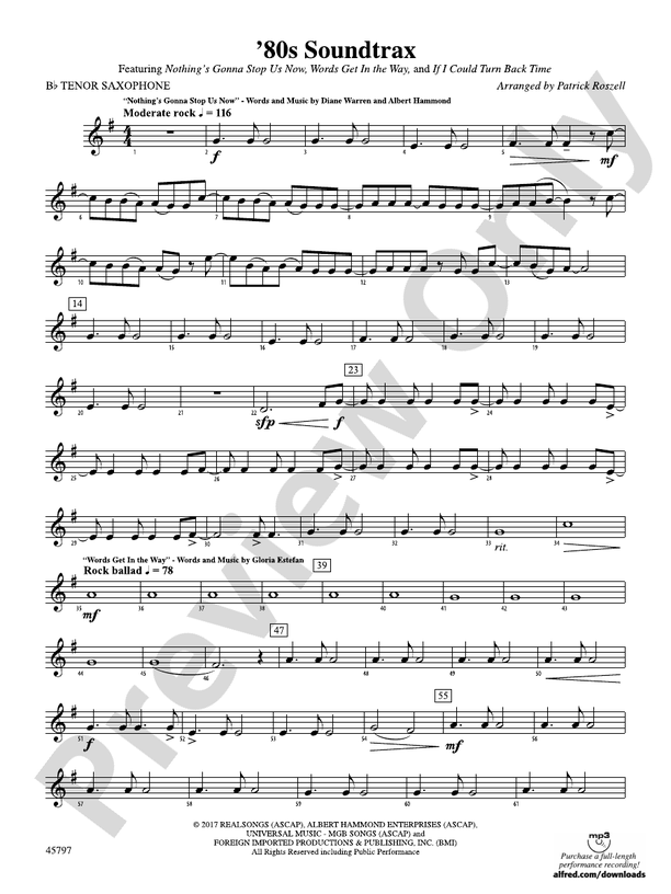 '80s Soundtrax Bflat Tenor Saxophone Bflat Tenor Saxophone Part