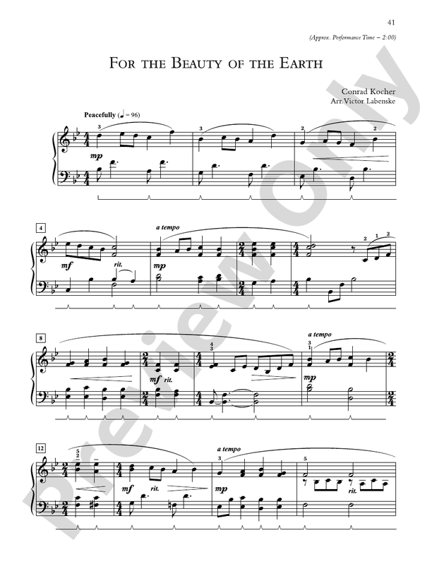 For the Beauty of the Earth - Piano Solo