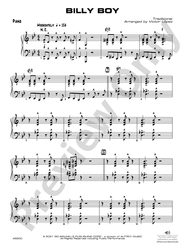 Billy Boy Piano Accompaniment Piano Accompaniment Part Digital Sheet Music Download 1403