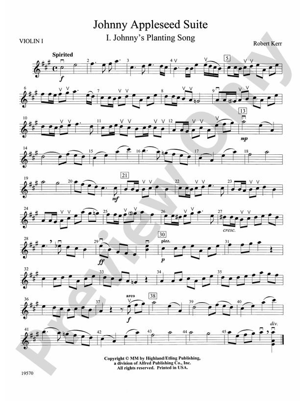 Johnny Appleseed Suite: 1st Violin: 1st Violin Part - Digital Sheet ...