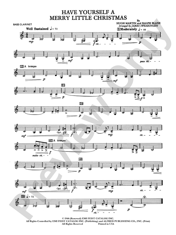 Have Yourself a Merry Little Christmas: B-flat Bass Clarinet: B-flat ...