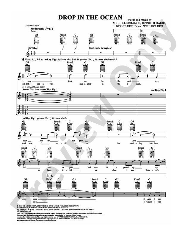 A Drop In The Ocean Songtext Deutsch Drop in the Ocean: Guitar TAB: Michelle Branch - Digital Sheet Music