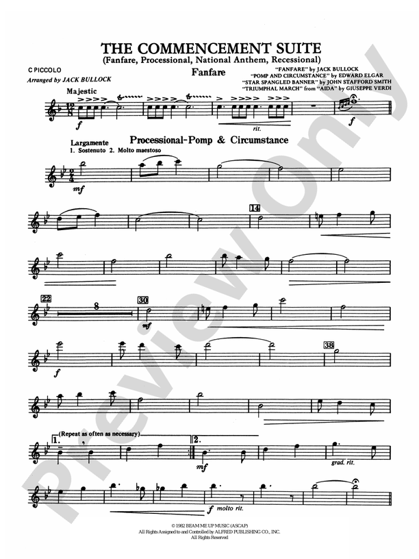 Commencement Suite (featuring a Fanfare, Processional, The National Anthem  and a Recessional): Piccolo: Piccolo Part - Digital Sheet Music Download
