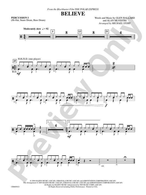 Believe (from The Polar Express): 1st Percussion: 1st Percussion Part ...