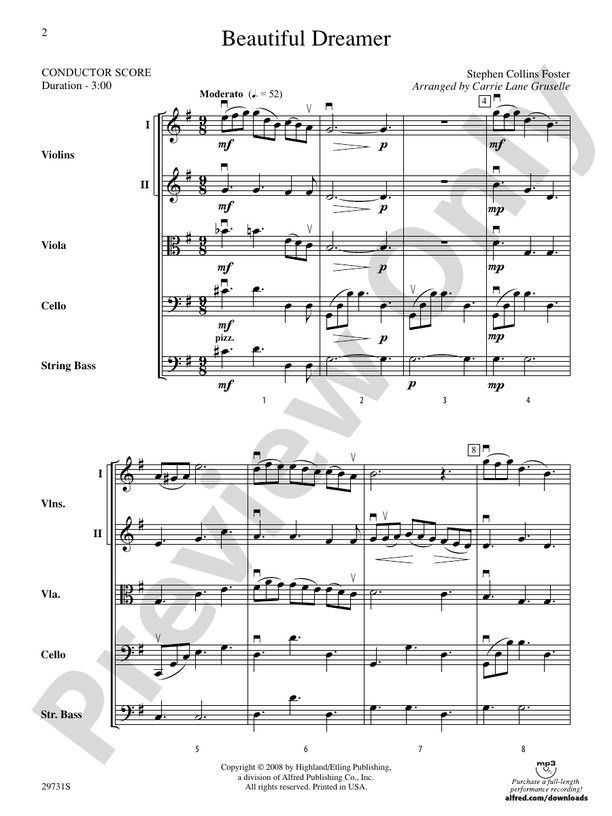 Beautiful Dreamer: String Orchestra Conductor Score & Parts: Stephen ...