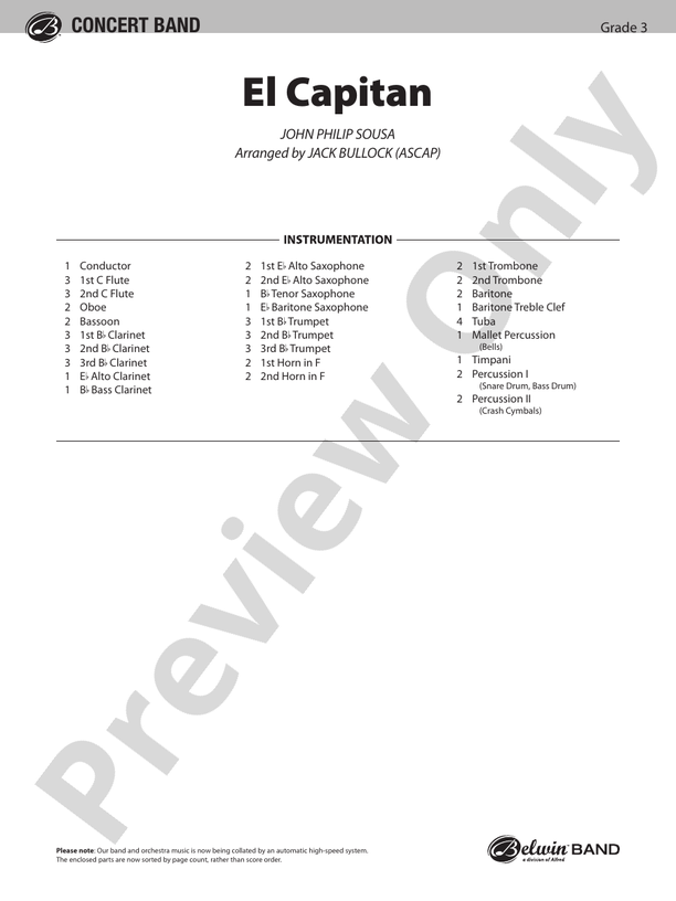 El Capitan Score Concert Band Score Digital Sheet Music Download