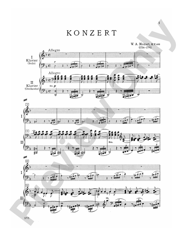 Mozart: Piano Concerto 20 in D Minor, K. 466: Piano Duo (2 Pianos, 4 Hands) Book (2 copies required) - Digital Sheet Music Download: Wolfgang Amadeus Mozart