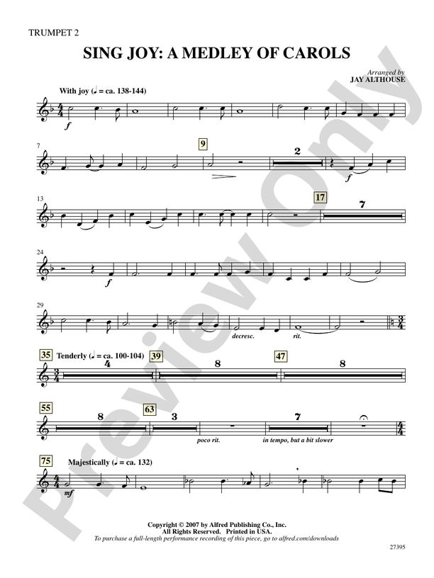 Sing Joy: A Medley of Carols: 2nd B-flat Trumpet