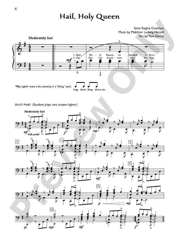 Hail, Holy Queen - Piano Solo with Lyrics (with Optional Duet Accompaniments)