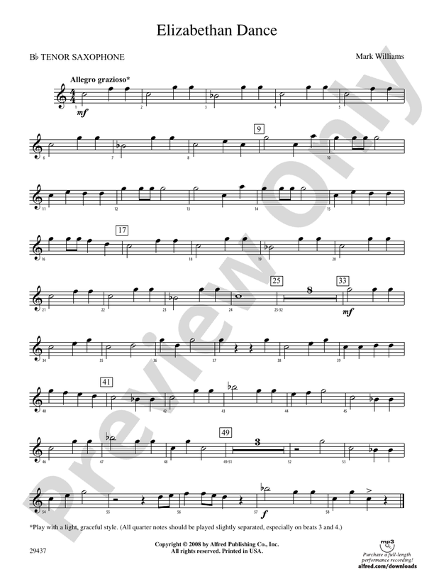 Elizabethan Dance Bflat Tenor Saxophone Bflat Tenor Saxophone Part