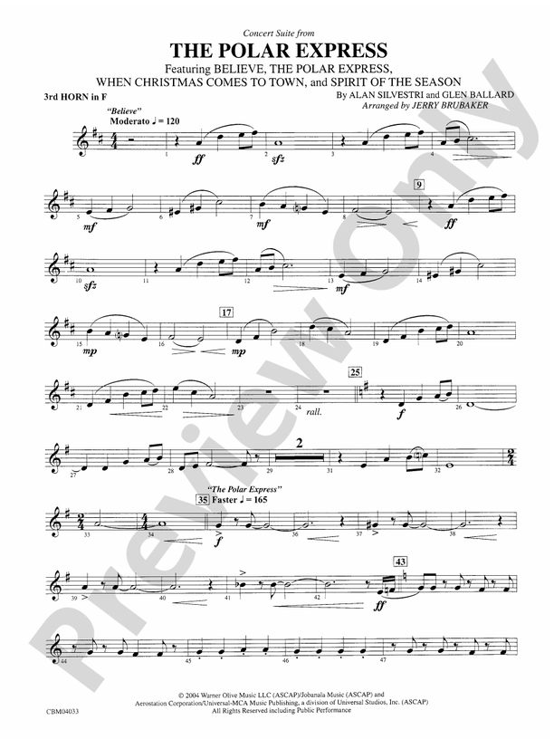 The Polar Express, Concert Suite From: 3rd F Horn: 3rd F Horn Part ...