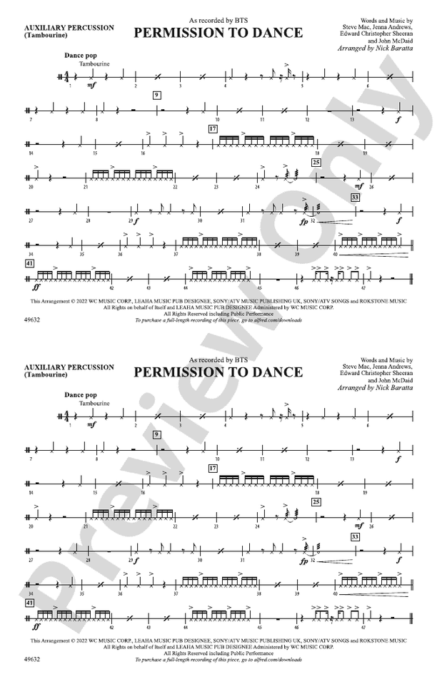 Permission to Dance: Auxiliary Percussion