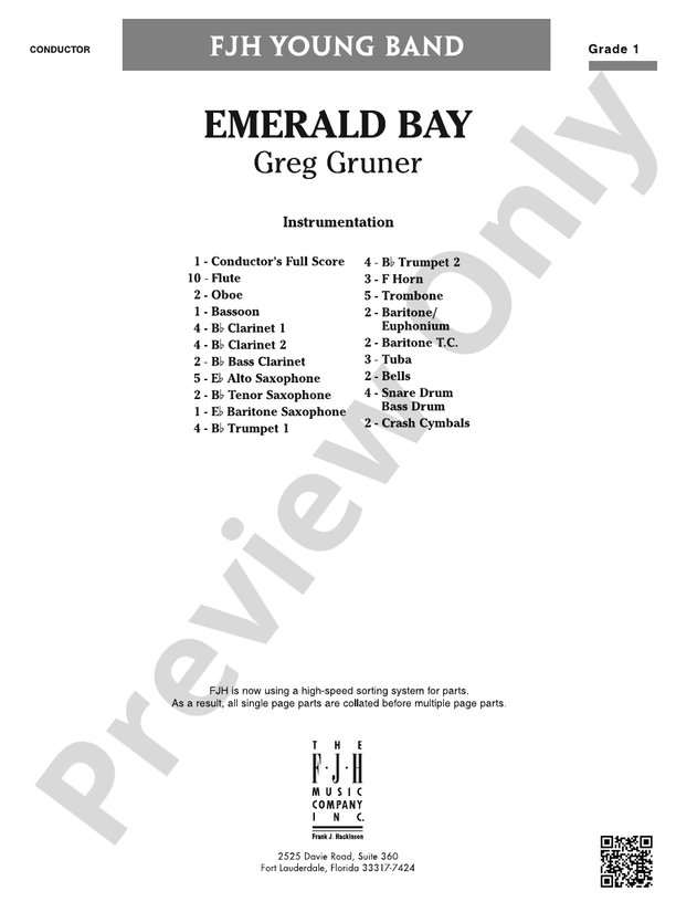 Emerald Bay Score Greg Gruner Digital Sheet Music Download