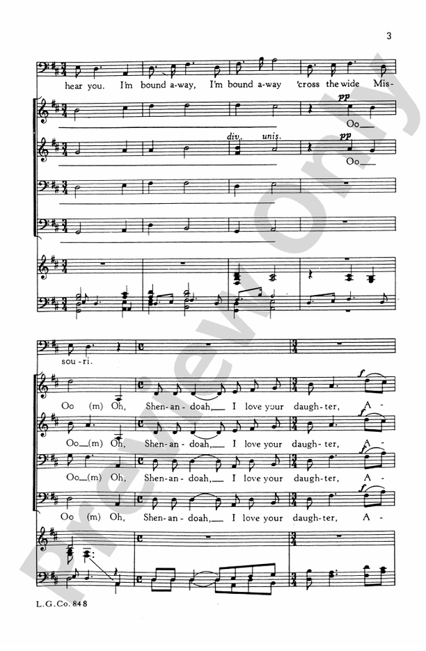 Shenandoah: TTBB Choral Octavo - Digital Sheet Music Download