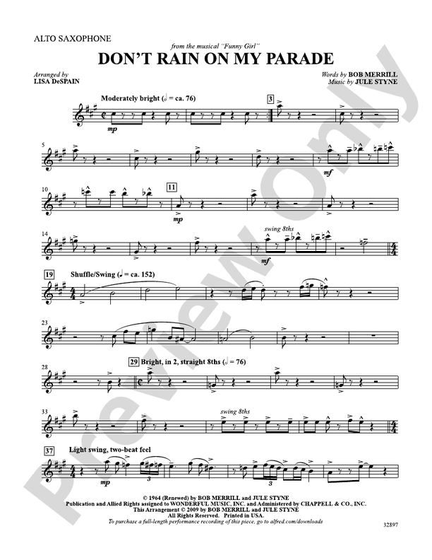 Don't Rain on My Parade (from the musical Funny Girl): E-flat Alto Saxophone:  E-flat Alto Saxophone Part - Digital Sheet Music Download