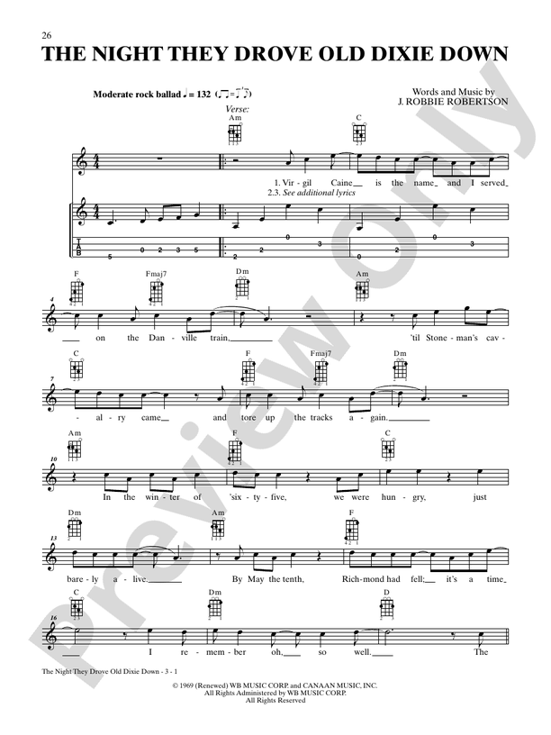 The Night They Drove Old Dixie Down: Mandolin: The Band - Digital Sheet ...