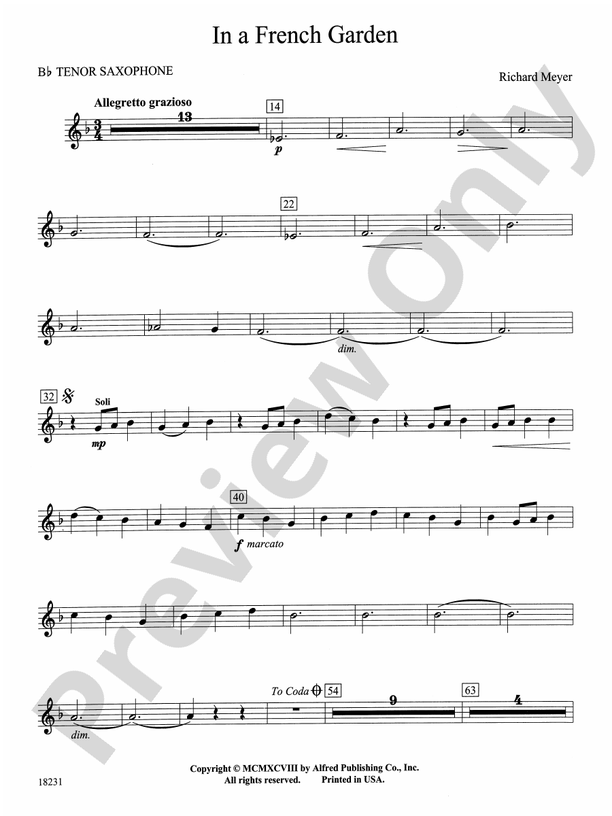 In a French Garden Bflat Tenor Saxophone Bflat Tenor Saxophone Part