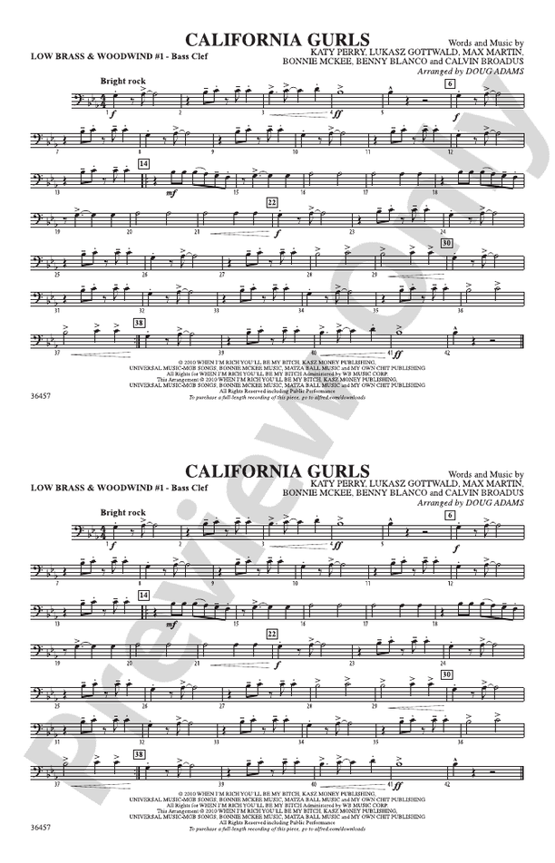 California Gurls Low Brass & Woodwinds 1 Bass Clef Low Brass