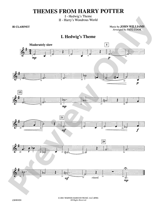 Harry Potter, Themes from: 1st B-flat Clarinet